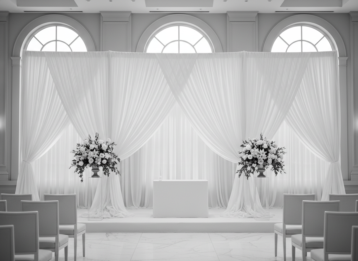 Ceremony backdrop pipe and drape Denver wedding